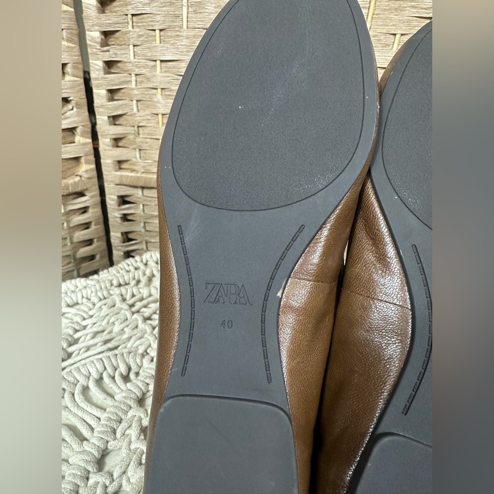NWOT Zara Leather Ballet Flats With Crossed Elastic Straps - Size 40 (9-9.5) - Picture 8 of 8